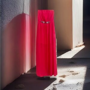 Zara Coral Strapless Chiffon Gown